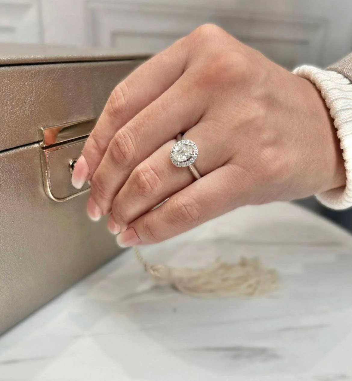 Platinum GIA Certificated Oval Diamond Ring With A Diamond Halo Surround - Image 2