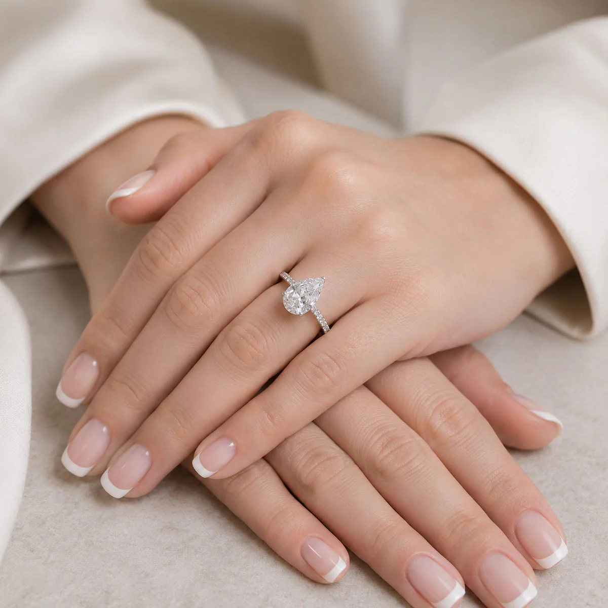 Platinum GIA Certificated Pear Cut Diamond Solitaire With Diamond Set Shoulders - Image 2