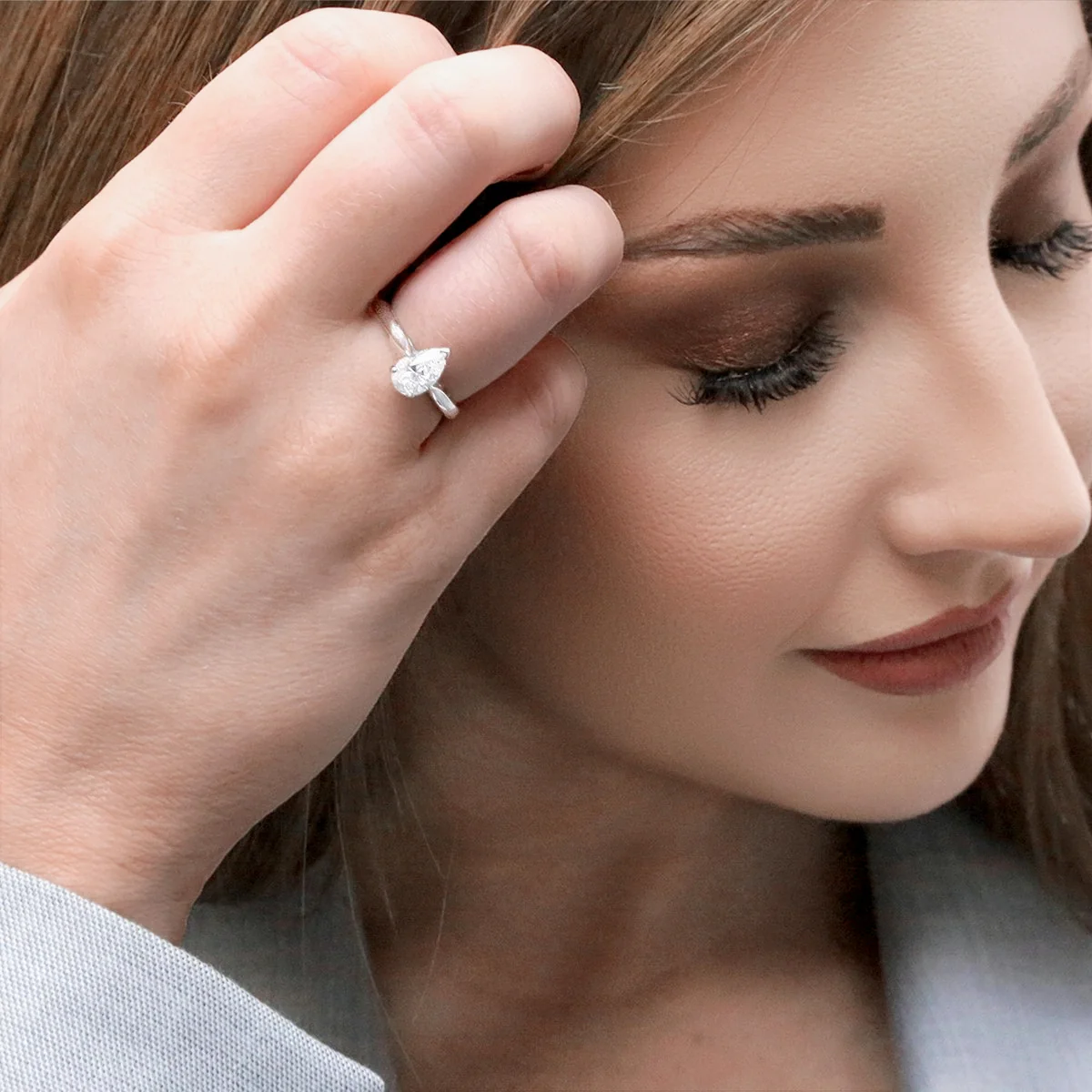 Platinum GIA Certificated Pear Shaped Diamond Solitaire Claw Set Ring - Image 2
