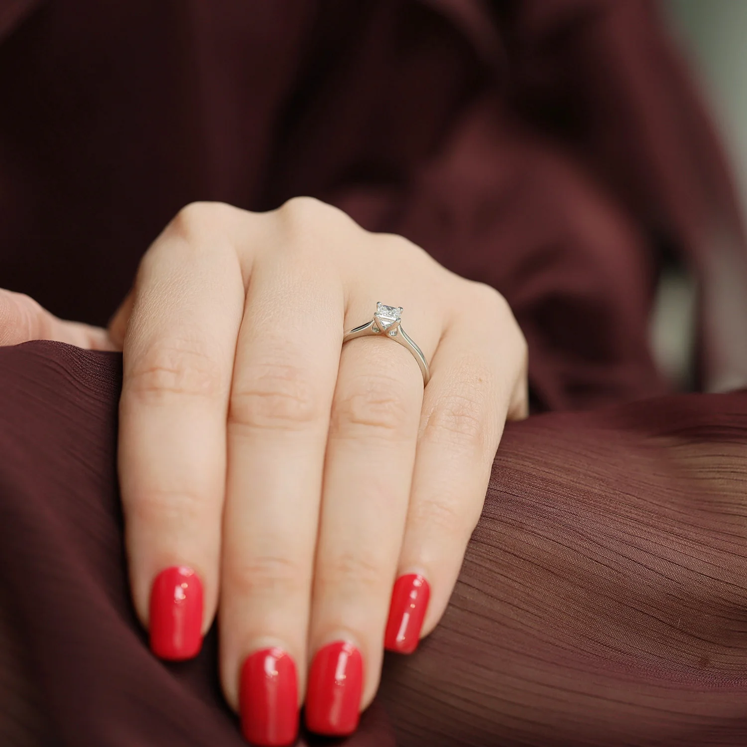 Platinum Princess Cut Diamond Four Claw Set Ring - Image 2