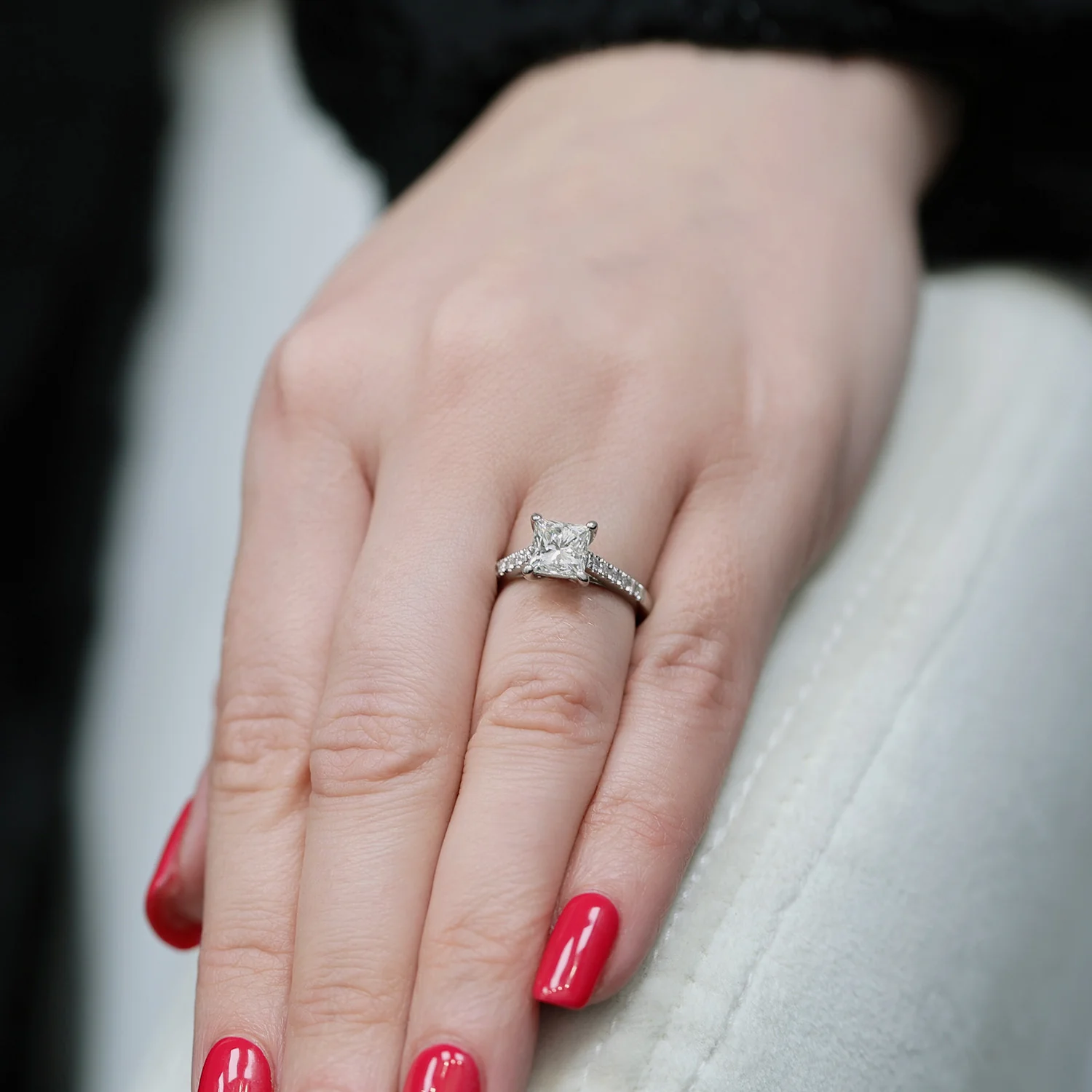 Platinum GIA Certificated Princess Cut Diamond Solitaire Ring With Diamond Set Shoulders - Image 2