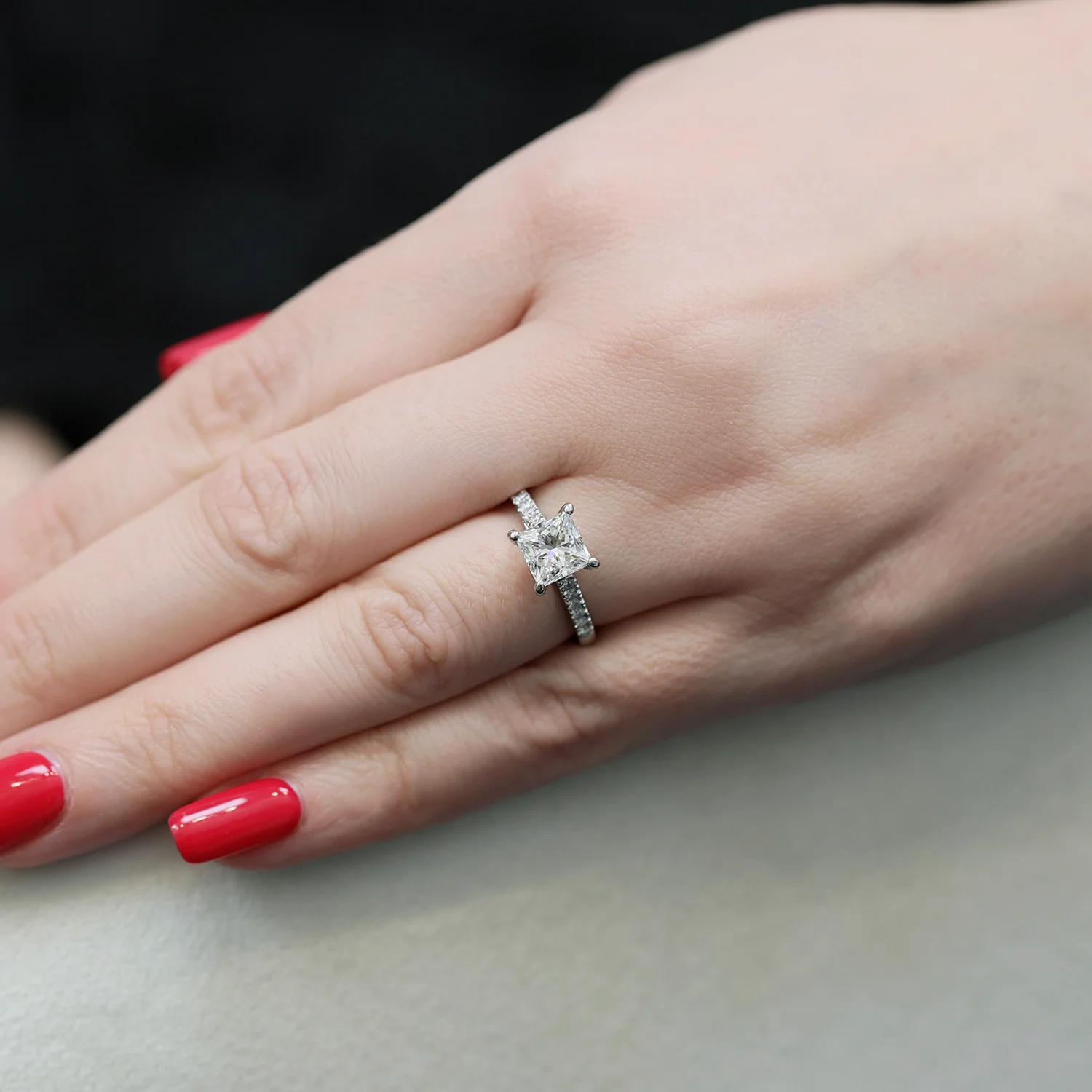 Platinum GIA Certificated Princess Cut Diamond Solitaire Ring With Diamond Set Shoulders - Image 3