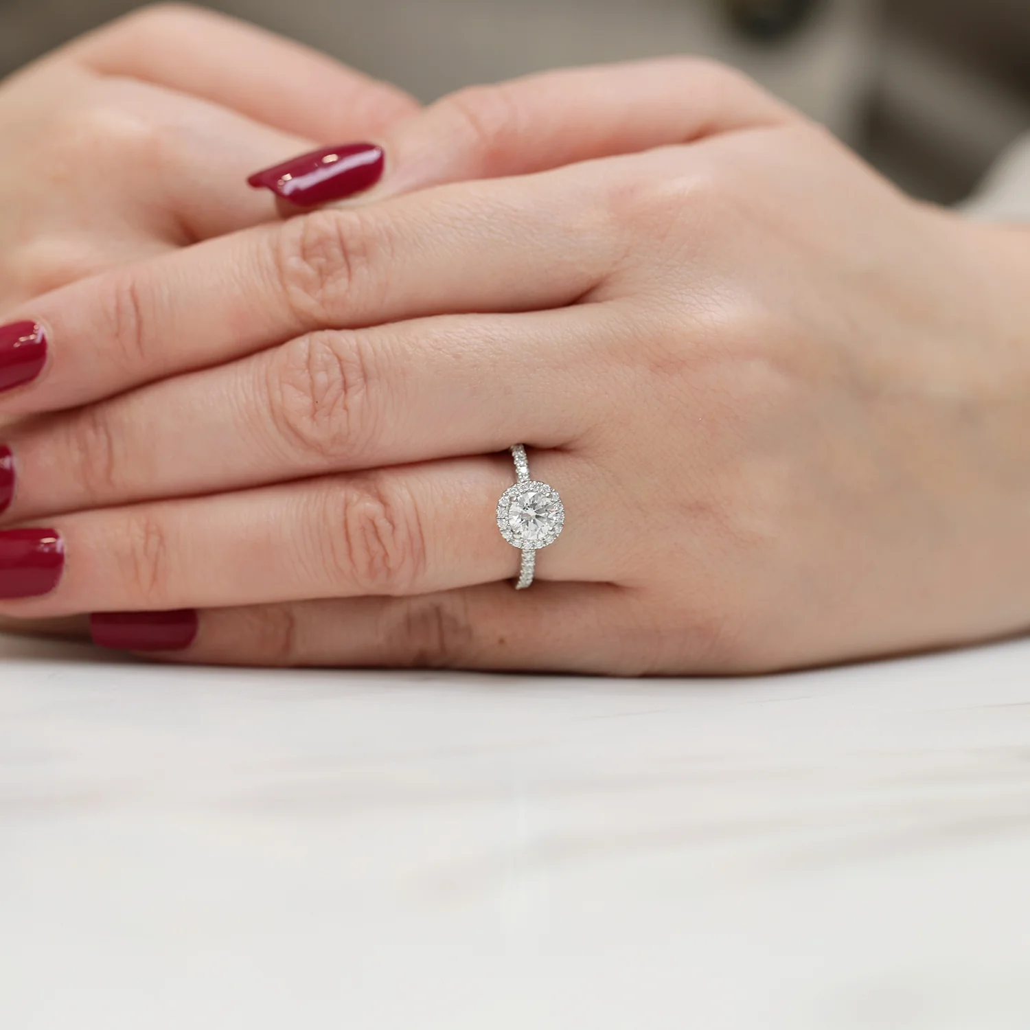 Platinum GIA Certificated Round Brilliant Cut Diamond Halo Ring With Diamond Set Shoulders - Image 3