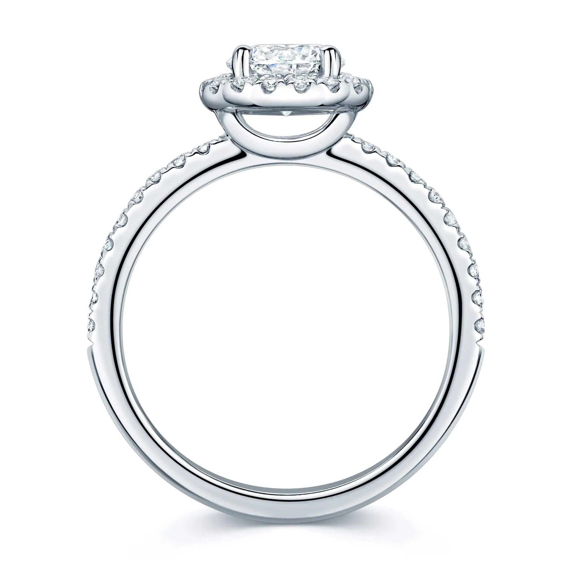 Platinum GIA Certificated Round Brilliant Cut Diamond Halo Ring With Diamond Set Shoulders - Image 4