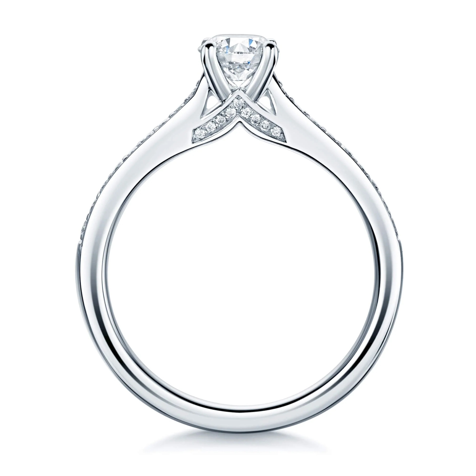 Platinum GIA Certificated Round Brilliant Cut Diamond Ring With Diamond Underbezel And Shoulders - Image 2