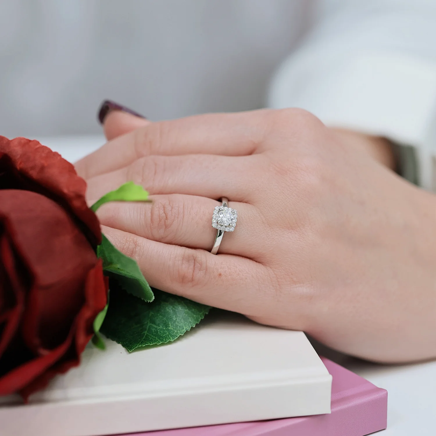 Platinum GIA Certificated Round Brilliant Cut Solitaire Diamond Halo Ring - Image 2