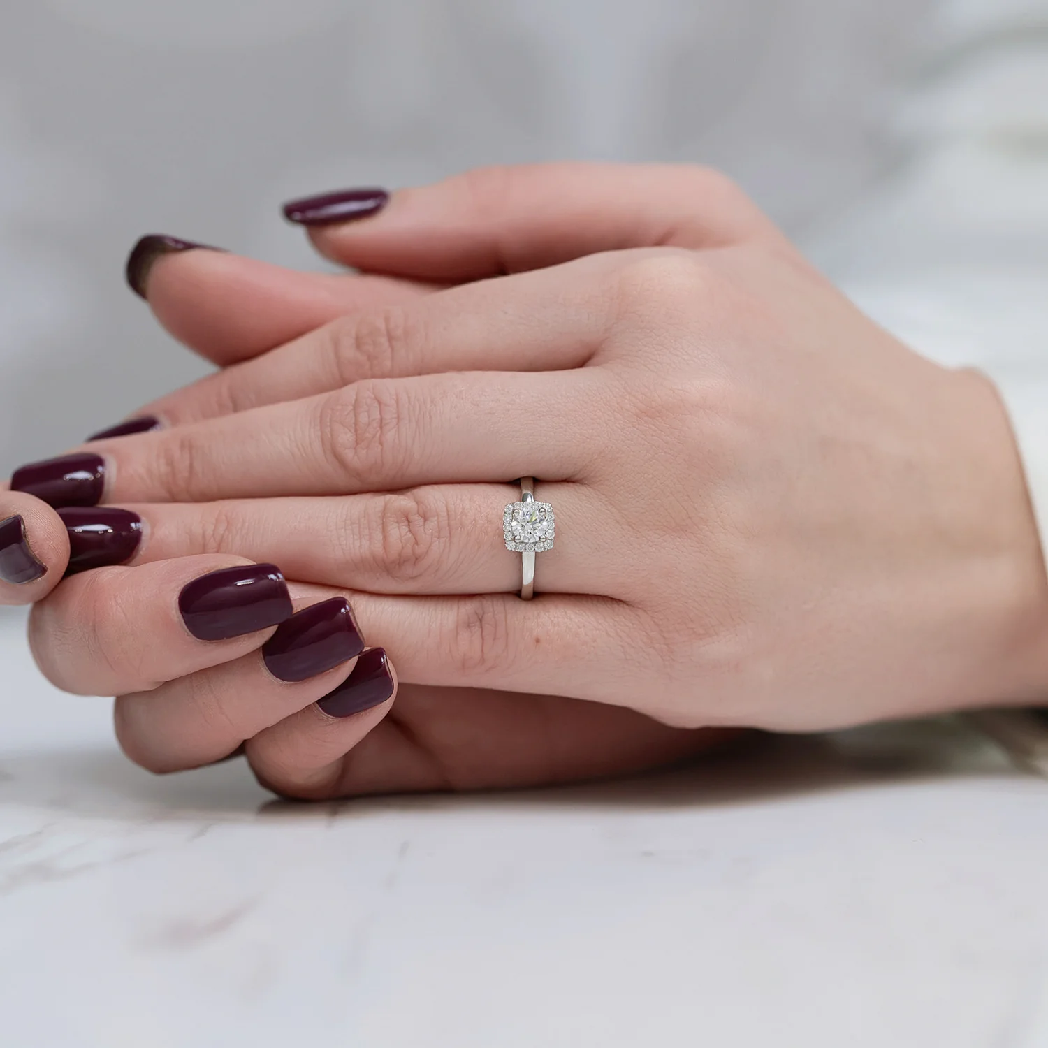 Platinum GIA Certificated Round Brilliant Cut Solitaire Diamond Halo Ring - Image 3