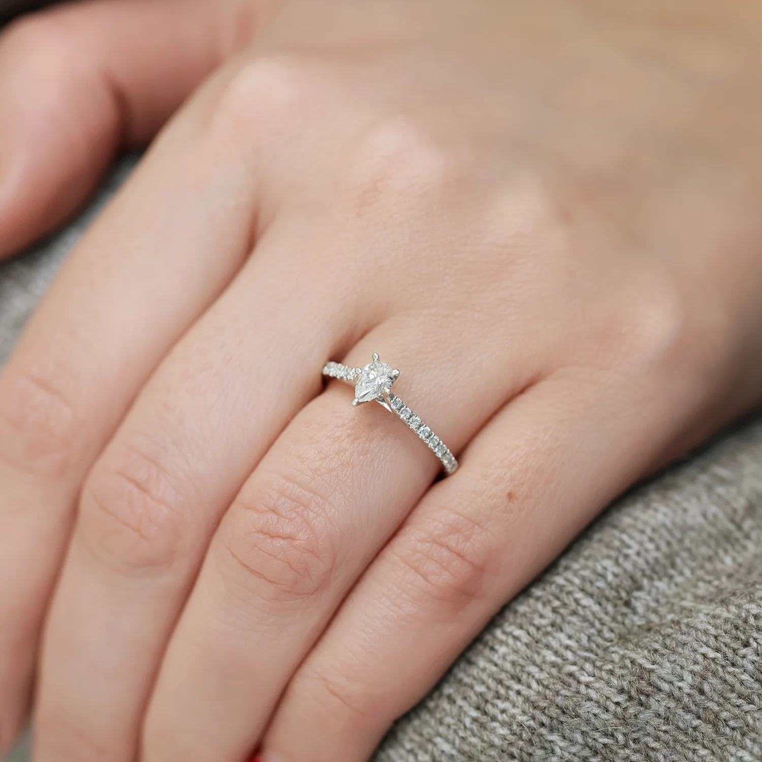 Platinum GIA Certificated Single Stone 0.30ct Pear Cut Diamond Ring With 0.18ct  Diamond Set Shoulders - Image 2