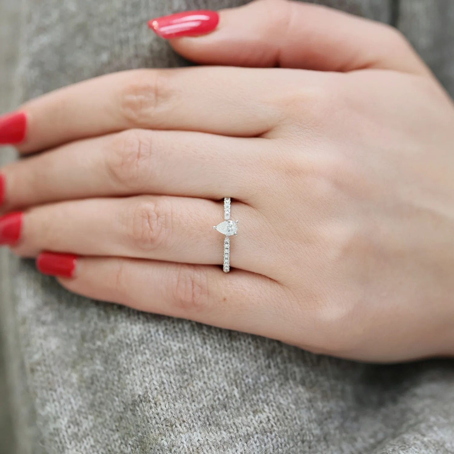 Platinum GIA Certificated Single Stone 0.30ct Pear Cut Diamond Ring With 0.18ct  Diamond Set Shoulders - Image 3