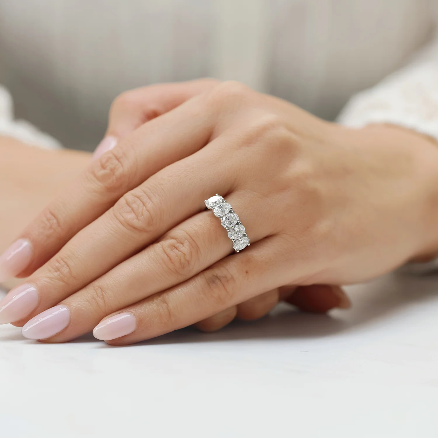 Platinum GIA Certified Five Stone Oval Cut Diamond Eternity Ring - Image 2
