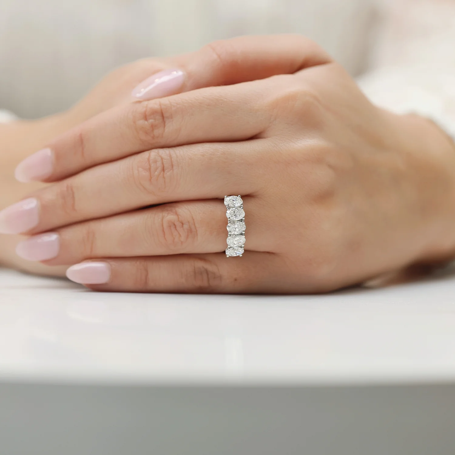 Platinum GIA Certified Five Stone Oval Cut Diamond Eternity Ring - Image 3