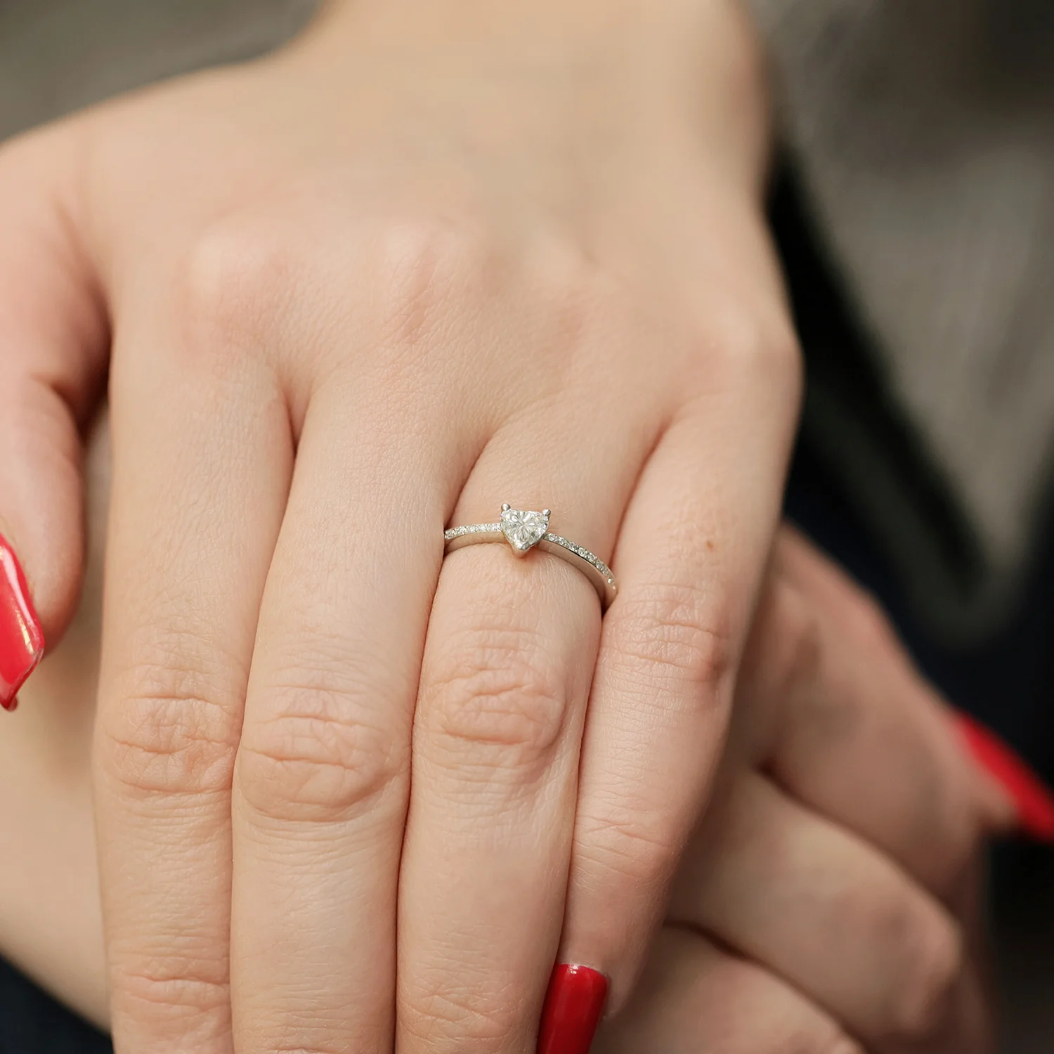 Platinum Heart Cut Diamond 0.40ct Solitaire Ring with 0.10ct Diamond Pave Set Shoulders - Image 2