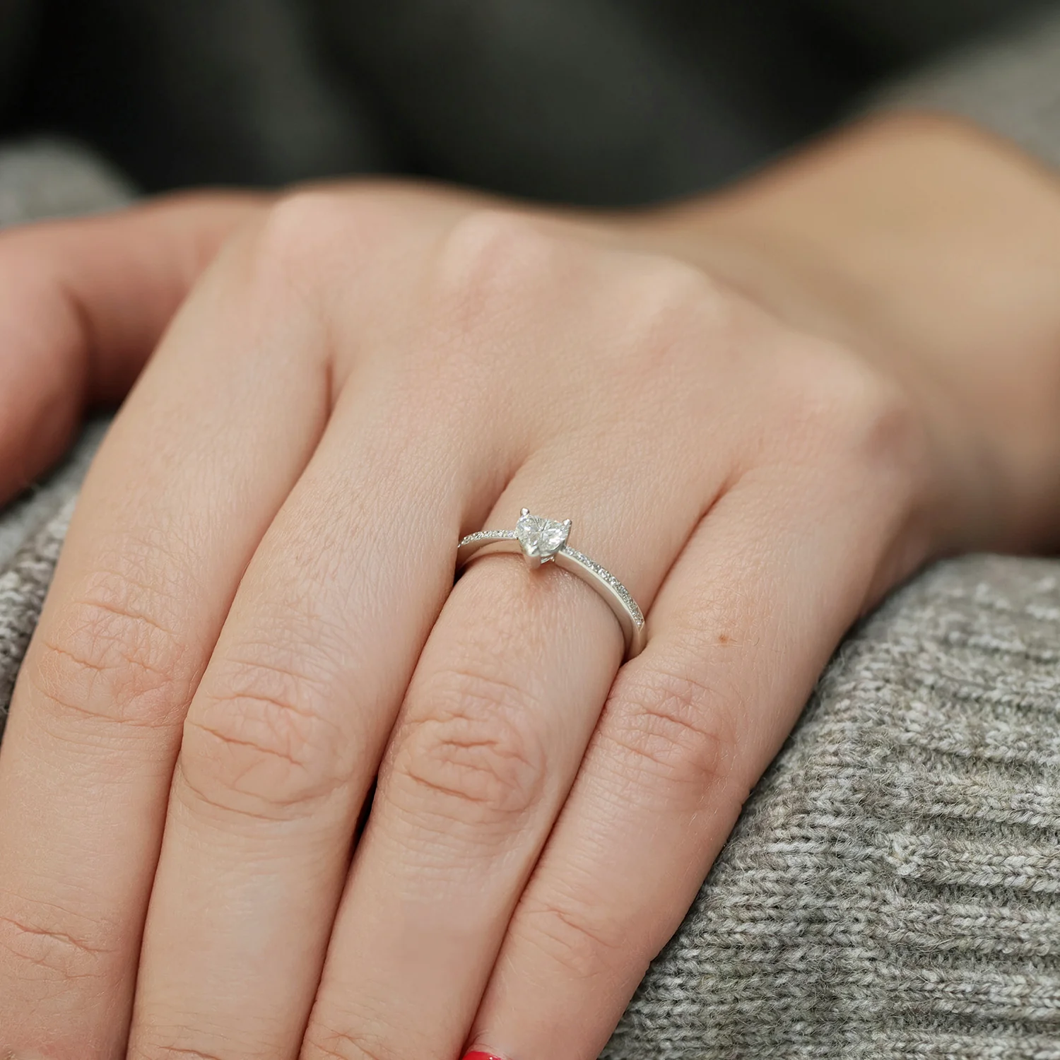 Platinum Heart Cut Diamond 0.40ct Solitaire Ring with 0.10ct Diamond Pave Set Shoulders - Image 3