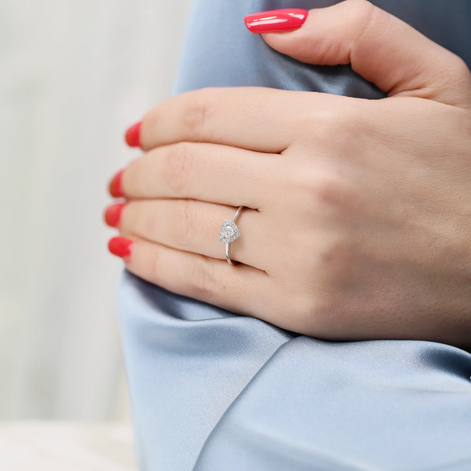 Platinum Heart Shaped Diamond Ring With Halo Surround - Image 2