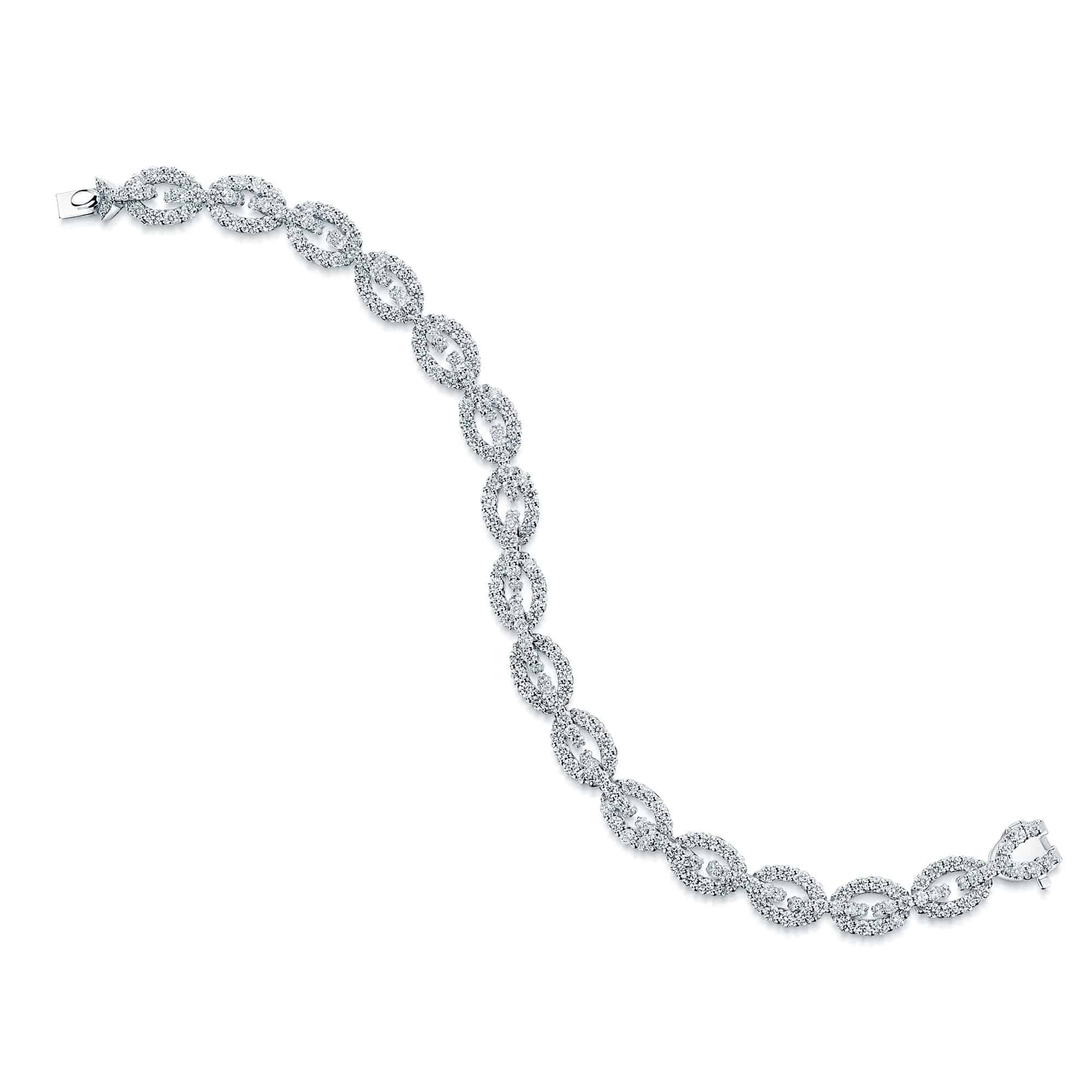 Platinum Link Design Round Brilliant Cut Diamond Bracelet - Image 3