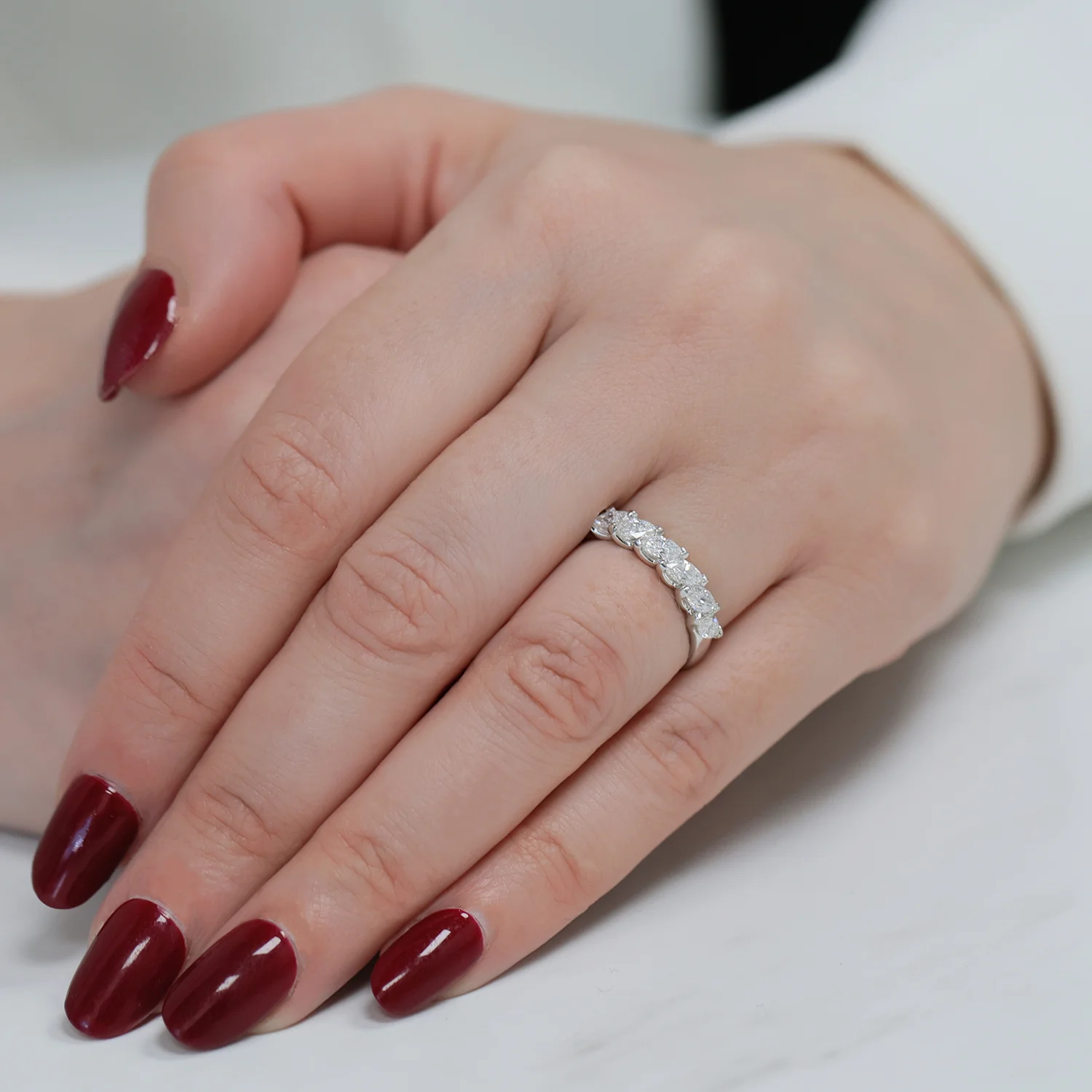 Platinum Marquise Cut Diamond Seven Stone Half Eternity Ring - Image 2