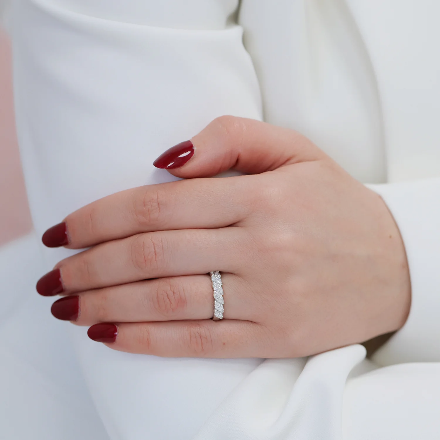 Platinum Marquise Cut Diamond Seven Stone Half Eternity Ring - Image 3