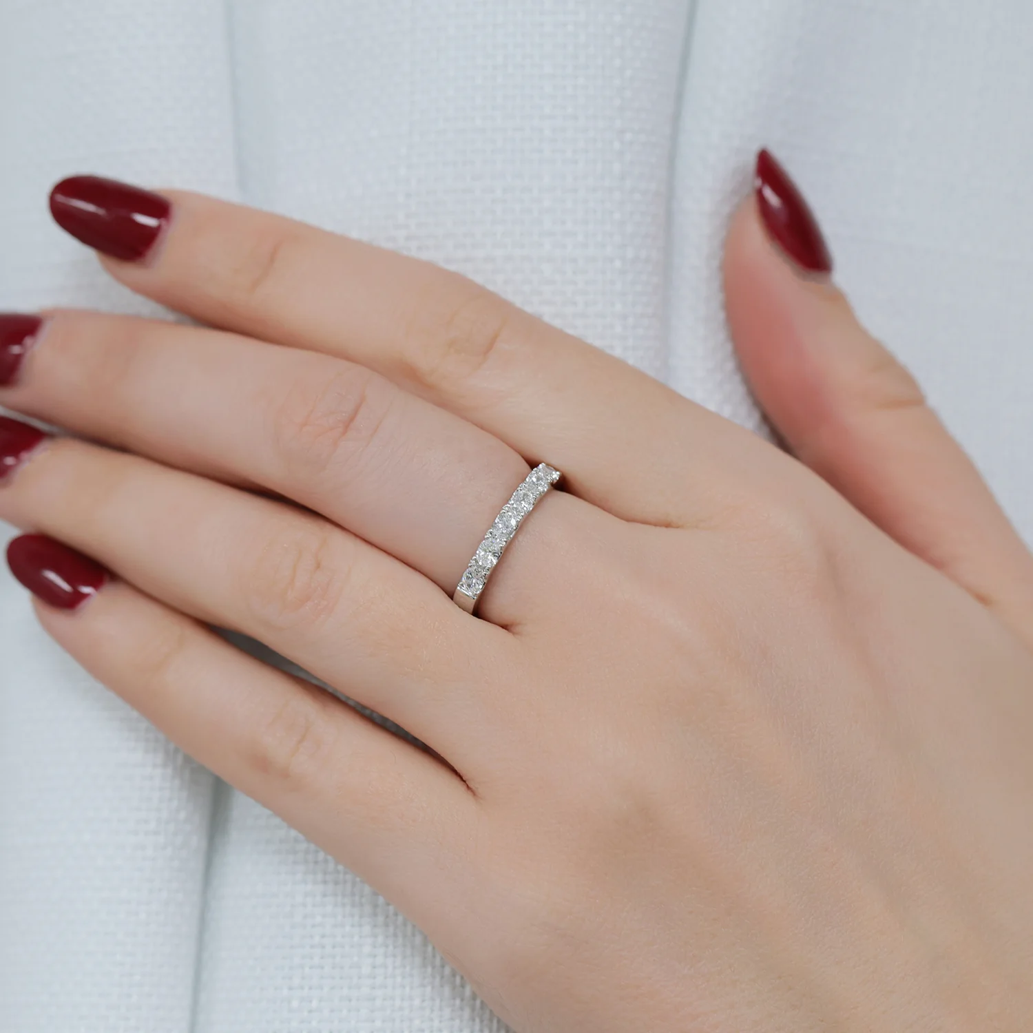 Platinum Oval Brilliant Cut Diamond Nine Stone Half Eternity Ring - Image 3