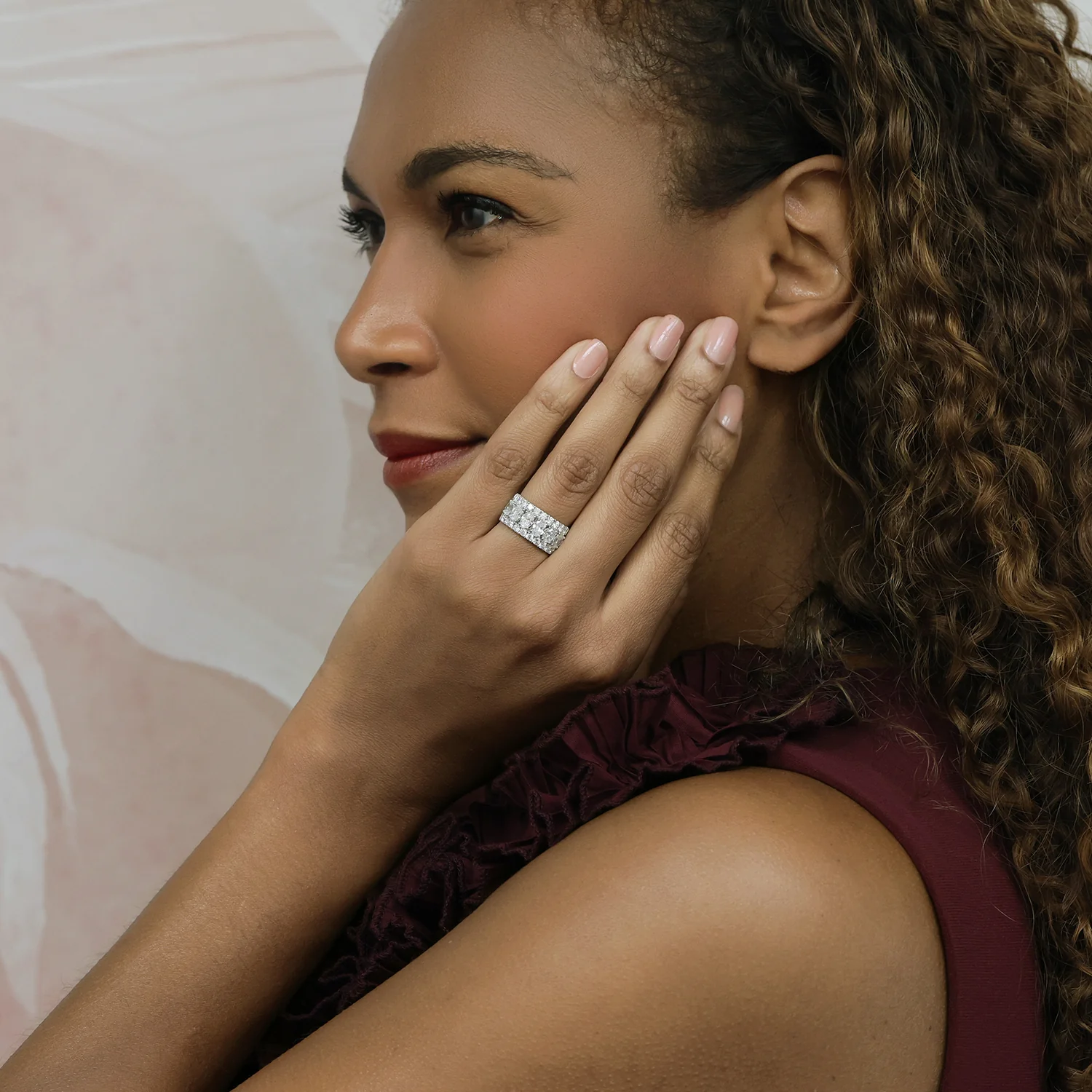 Platinum Oval & Round Brilliant Cut Diamond Dress Ring - Image 3
