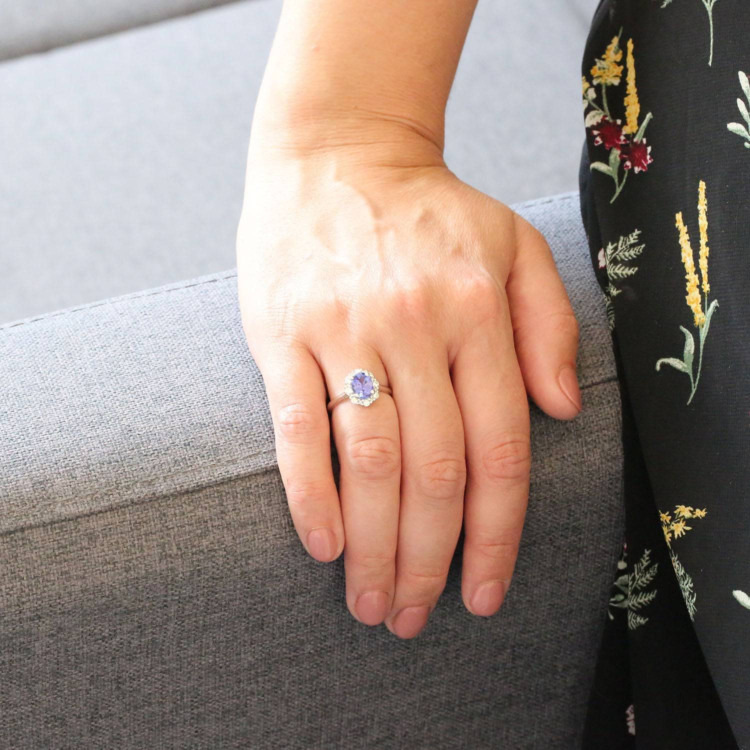 Platinum Oval Tanzanite And Round Brilliant Diamond Cluster Ring - Image 3