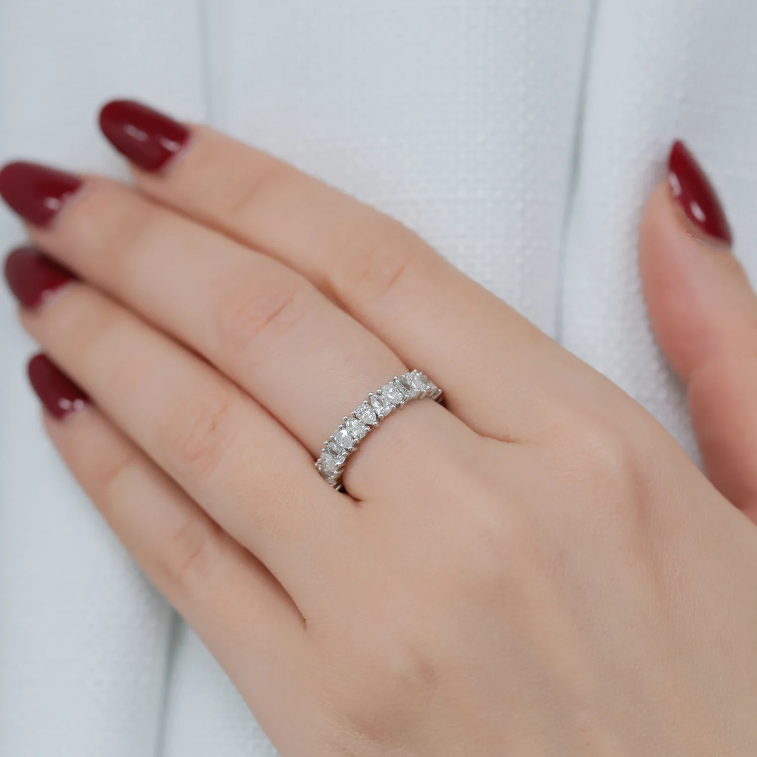 Platinum Pear Shape Diamond Claw Set Full Eternity Ring - Image 2