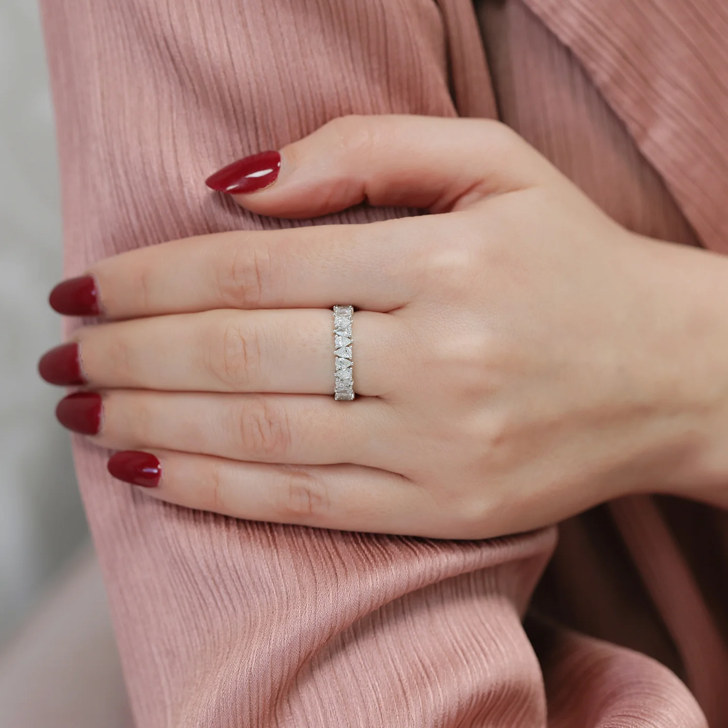 Platinum Pear Shape Diamond Claw Set Full Eternity Ring - Image 3