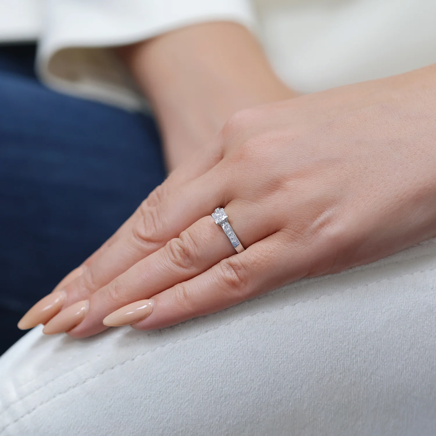 Platinum Princess Cut Diamond Single Stone Ring With Princess Cut Diamond Shoulders - Image 2