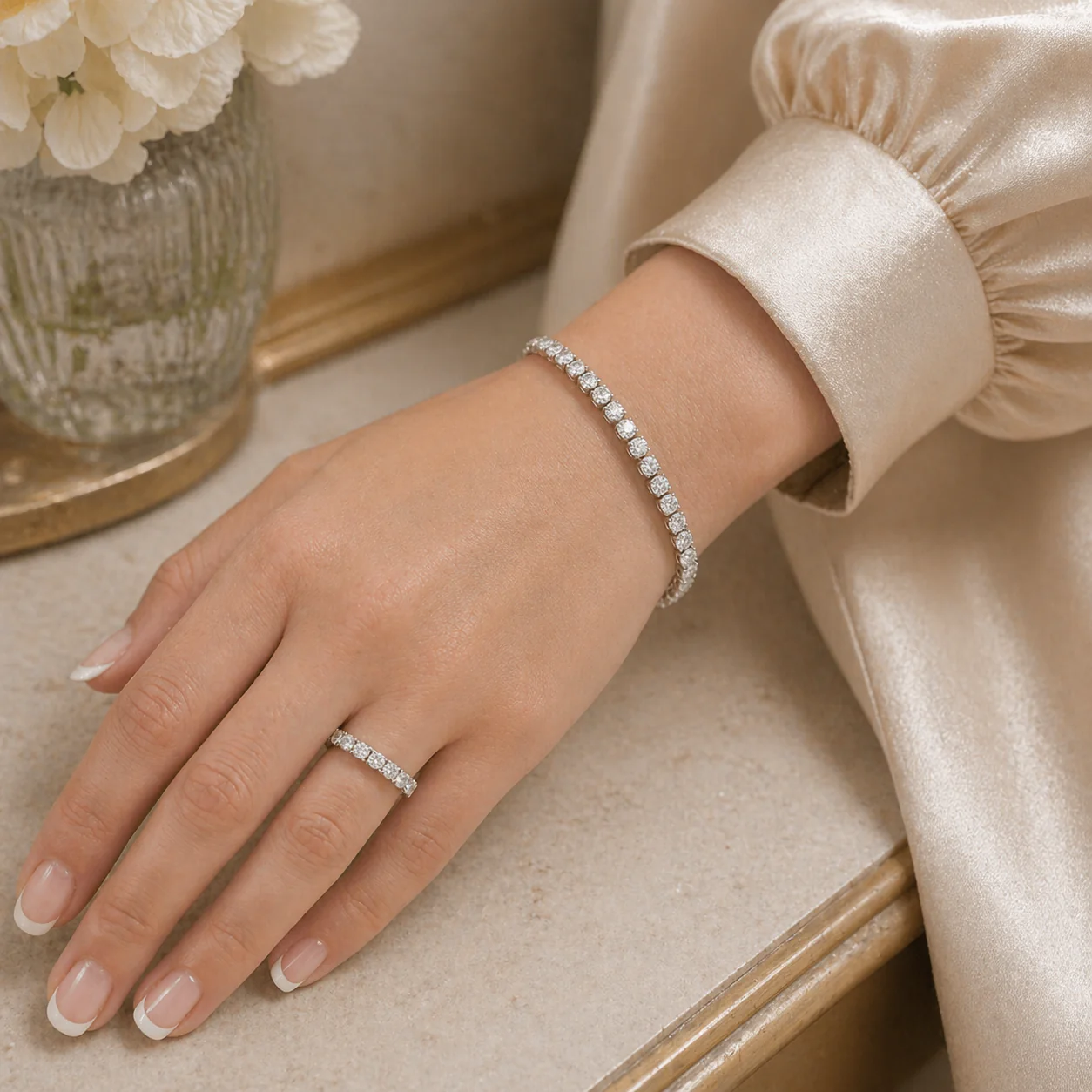 Platinum Round Brilliant Cut Diamond Tennis Bracelet - Image 3
