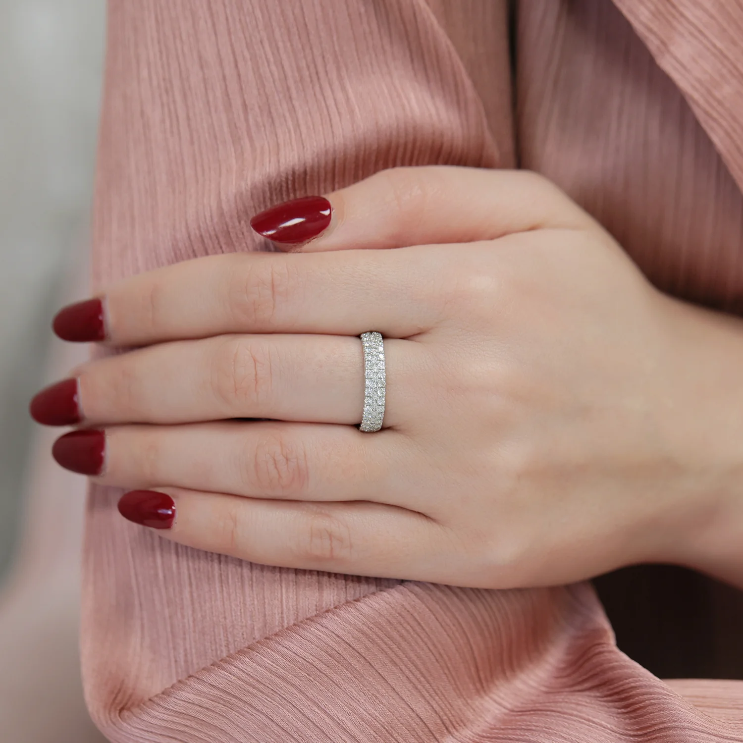 Platinum Round Brilliant Cut Three Row Eternity Ring - Image 2