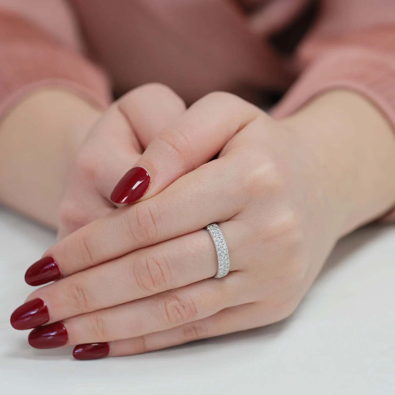 Platinum Round Brilliant Cut Three Row Eternity Ring - Image 3