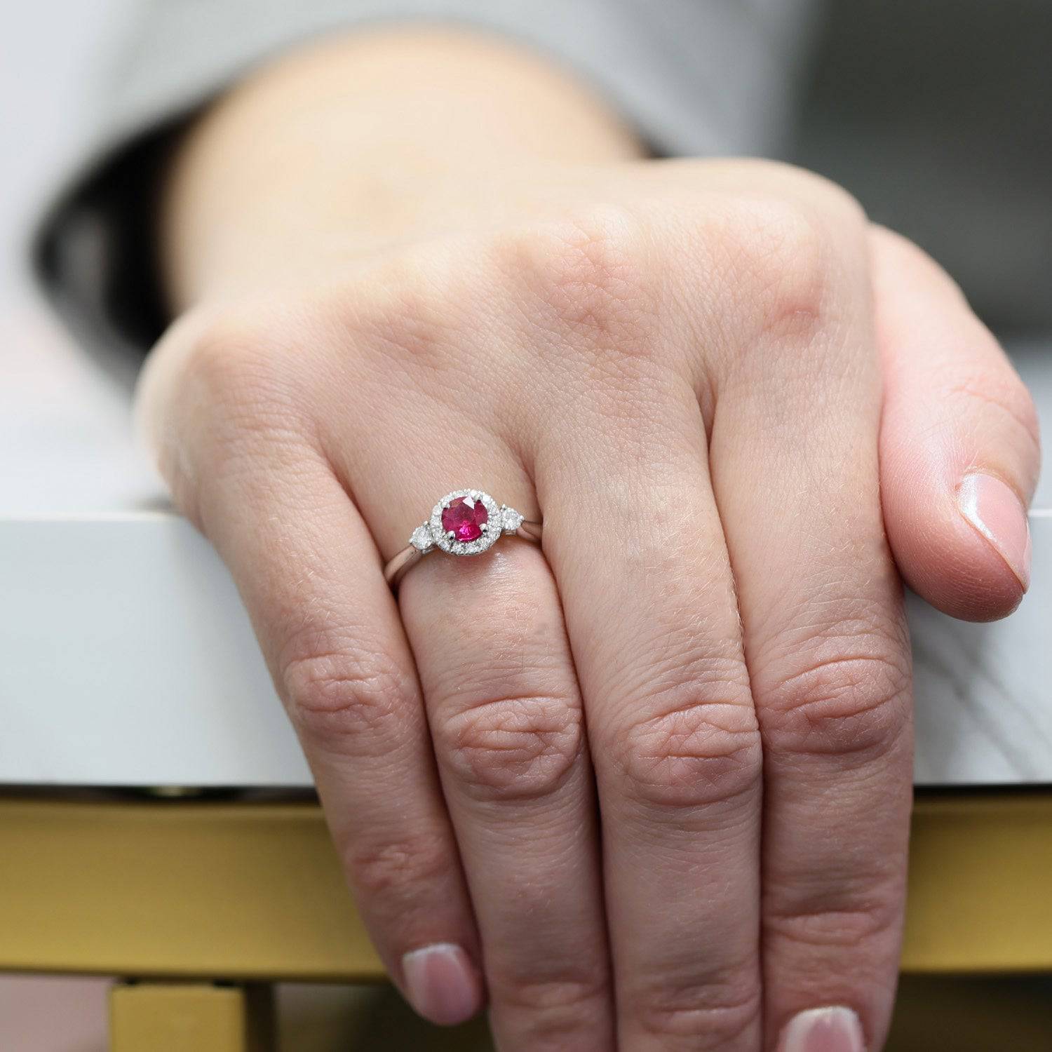 Platinum Round Brilliant Ruby And Diamond Fancy Ring - Image 3