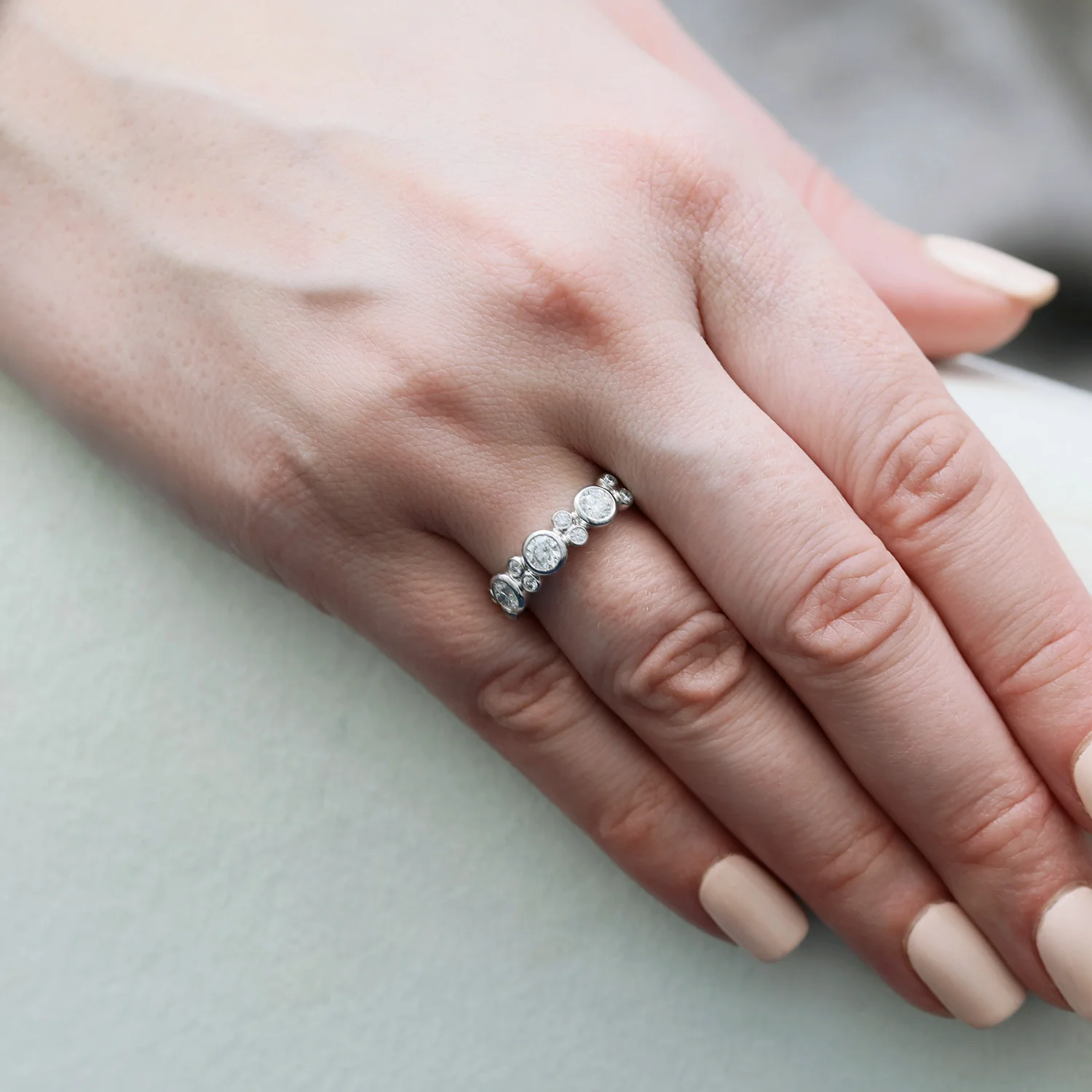 Platinum Rub Over Diamond Set Dress Ring - Image 3