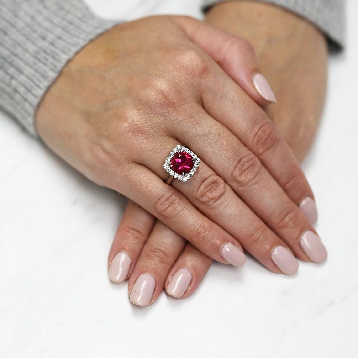 Platinum Rubellite Ring In A Diamond Halo Setting Ring - Image 2