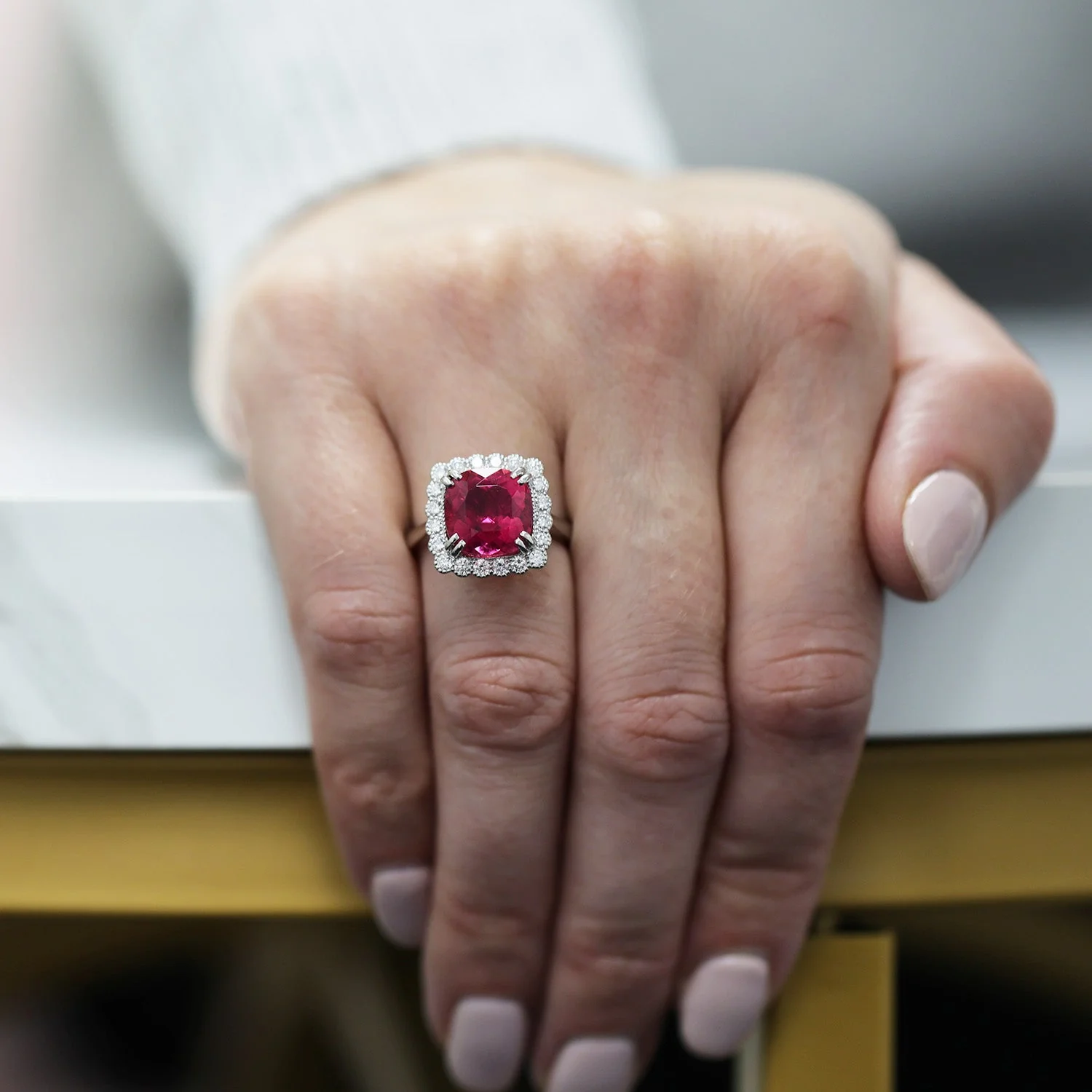 Platinum Rubellite Ring In A Diamond Halo Setting Ring - Image 4