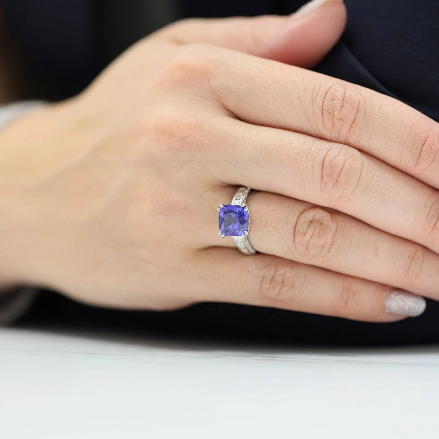 Platinum Tanzanite And Diamond Ring - Image 2