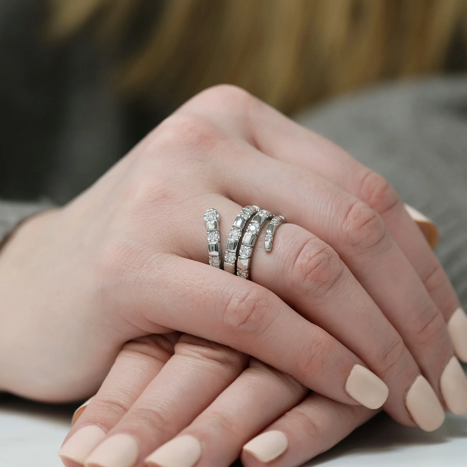 Platinum Three Row Diamond Set Ring - Image 2