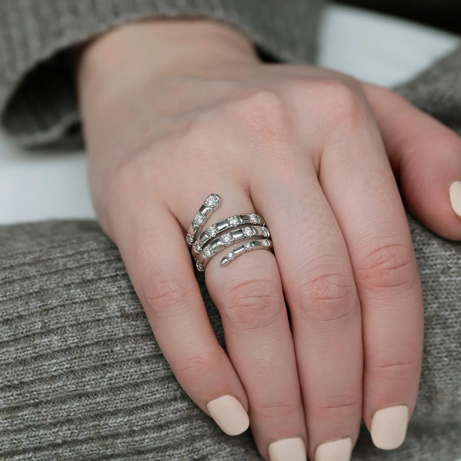 Platinum Three Row Diamond Set Ring - Image 3