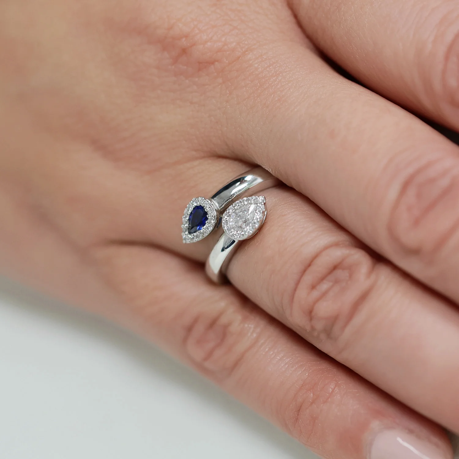 Platinum Toi et Moi Pear Cut Sapphire and Diamond Two Stone Ring - Image 3