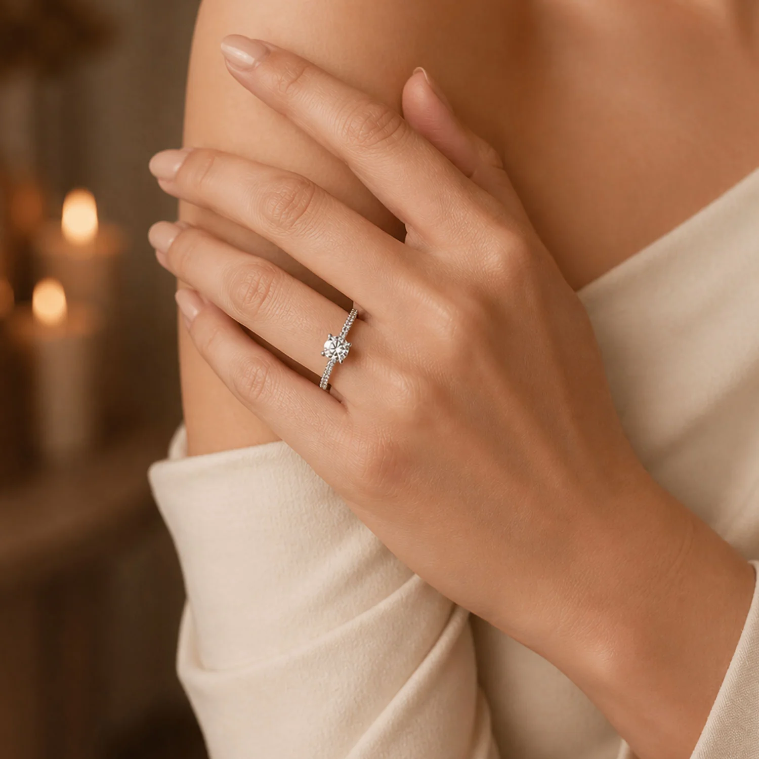 Simply Solitaire Collection Platinum Set Diamond Solitaire Engagement Ring With Diamond Shoulders GIA Certified 0.70 Carat - Image 2