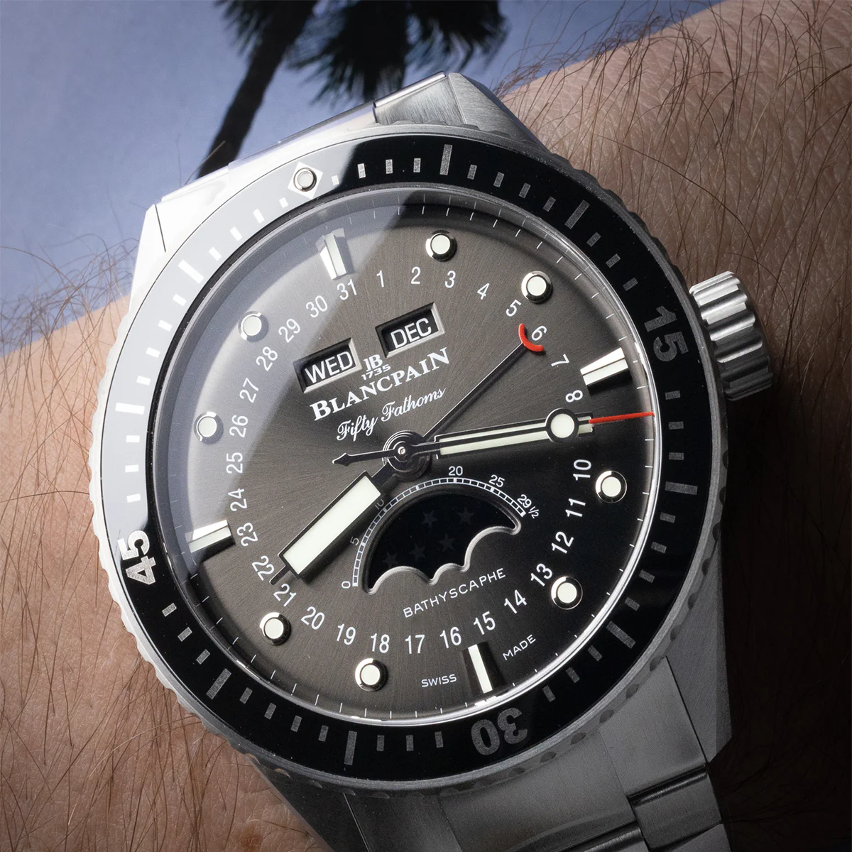 Fifty Fathoms Bathyscaphe Quantième Complet 43mm Phases de Lune Bracelet Watch - Image 2