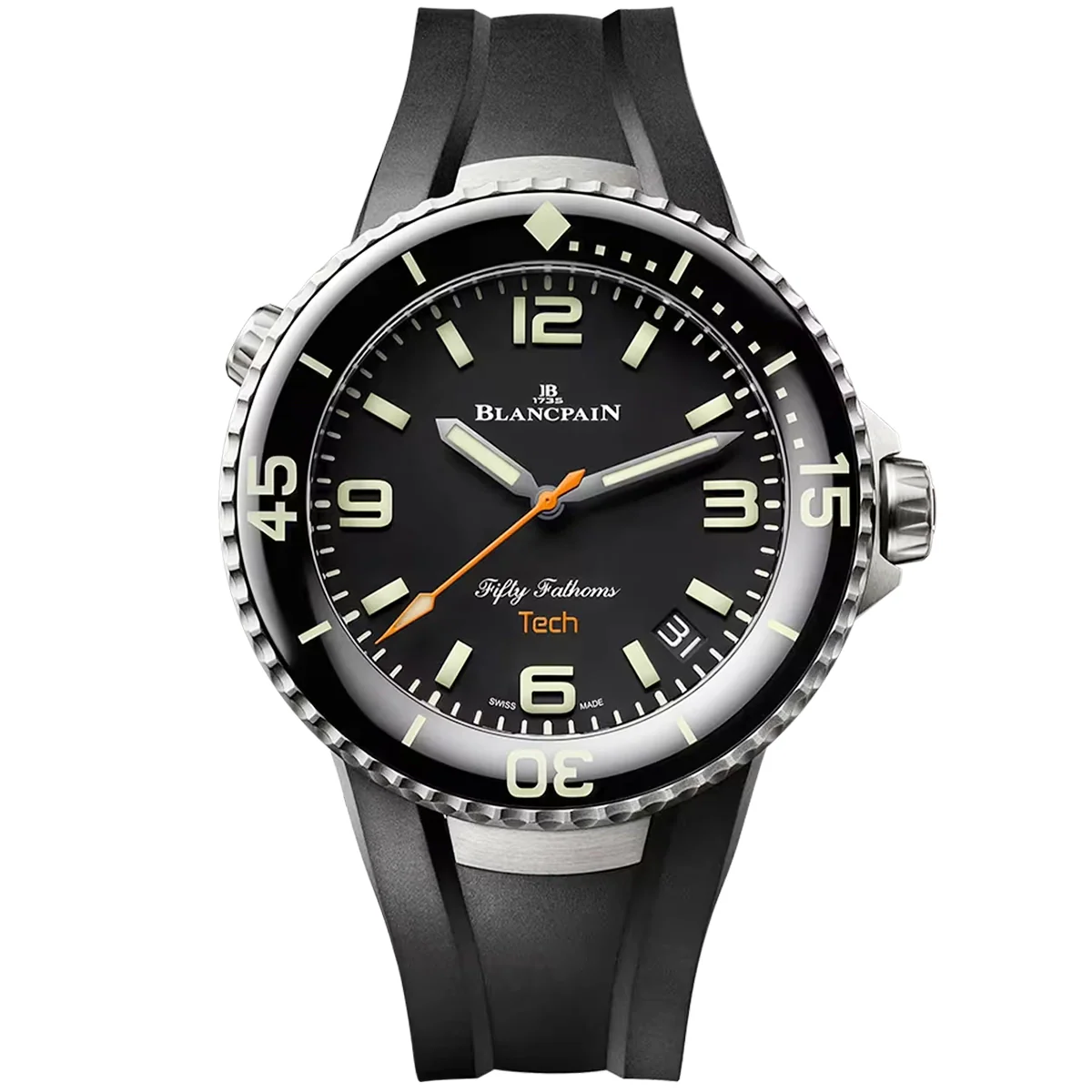 Fifty Fathoms Tech 45mm Titanium Absolute Black Dial Rubber Strap Watch - Image 5