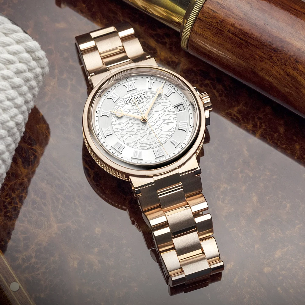 Marine 5517 40mm 18ct Rose Gold Silver Guilloche Dial Bracelet Watch - Image 2