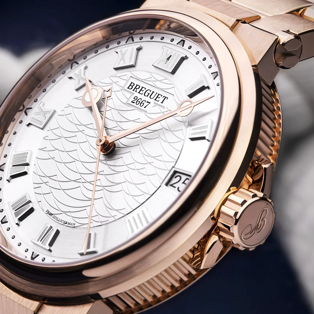 Marine 5517 40mm 18ct Rose Gold Silver Guilloche Dial Bracelet Watch - Image 3