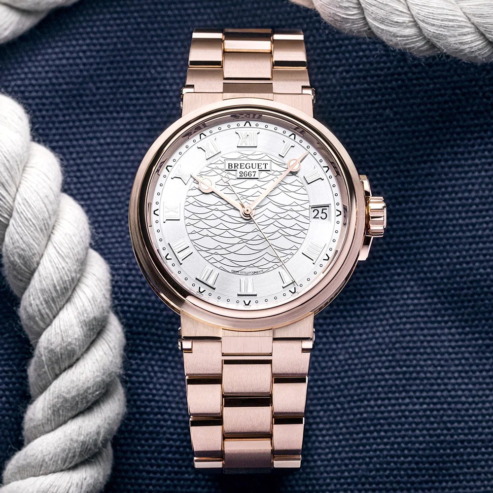 Marine 5517 40mm 18ct Rose Gold Silver Guilloche Dial Bracelet Watch - Image 5