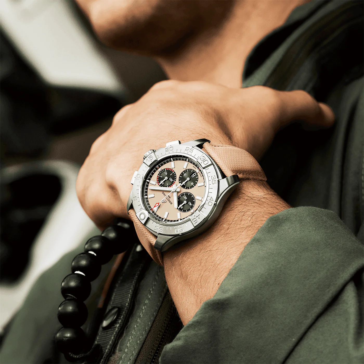 Avenger 44mm Sand Dial Automatic Chronograph Strap Watch - Image 4