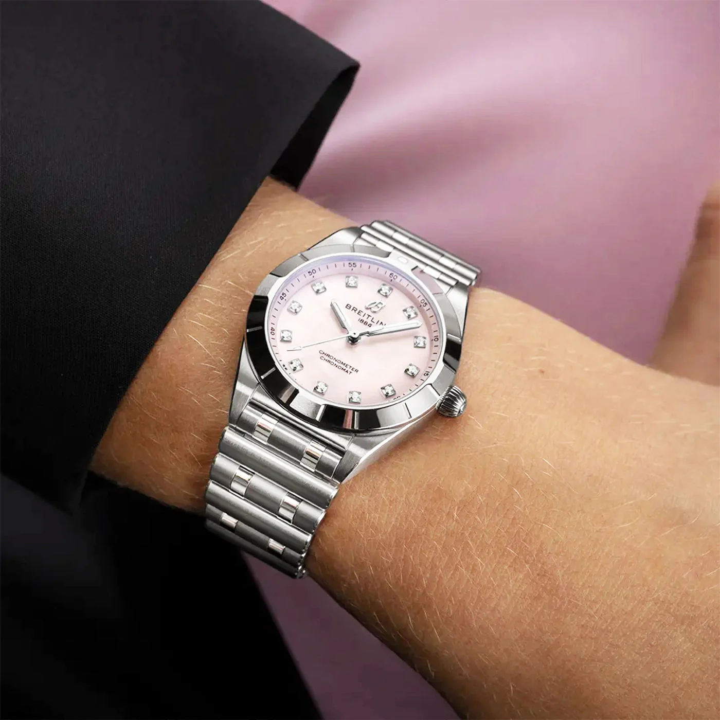 Chronomat 28mm Pink Mother of Pearl Diamond Dial Watch - Image 5
