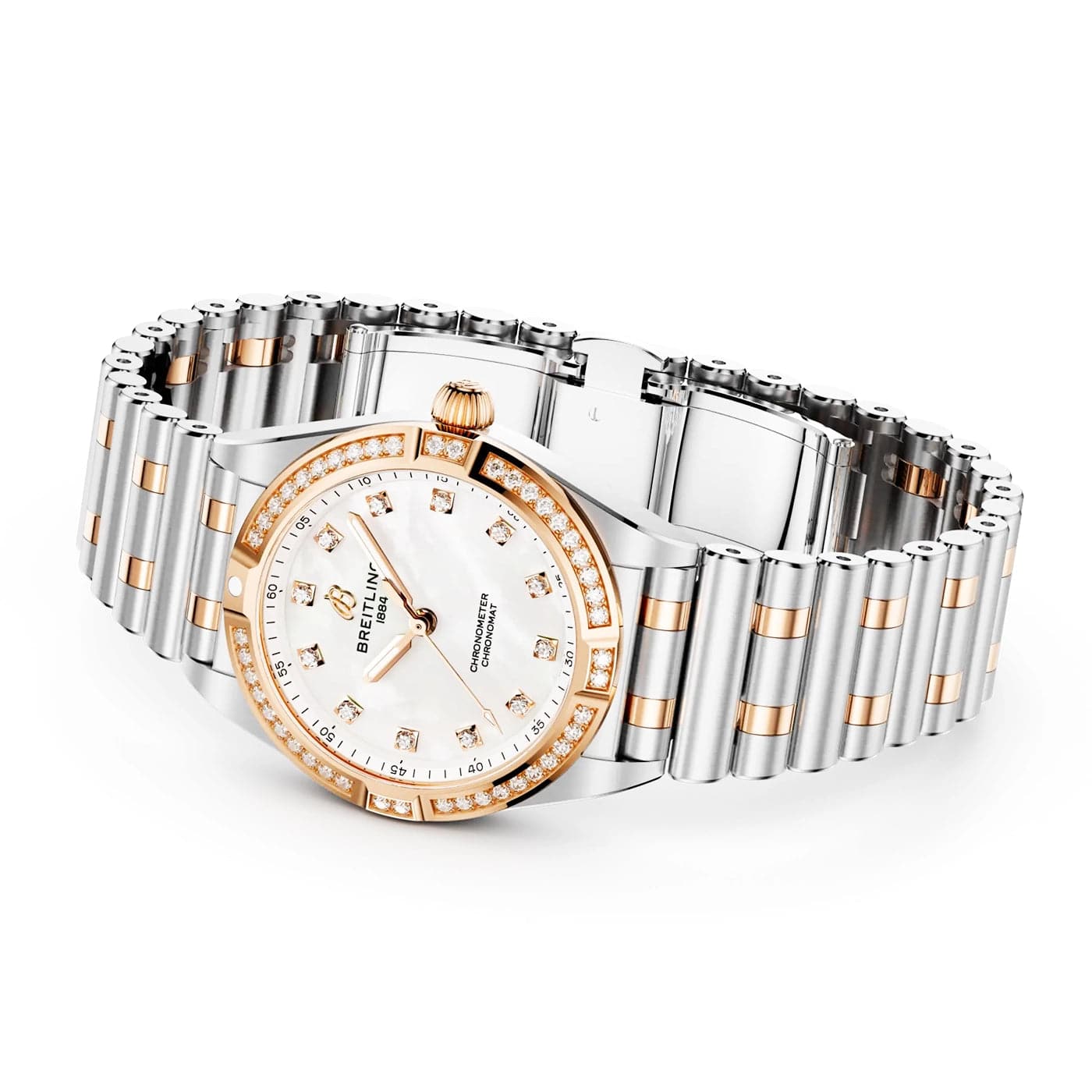 Chronomat 28mm Two-Tone Mother of Pearl Diamond Set Watch - Image 3