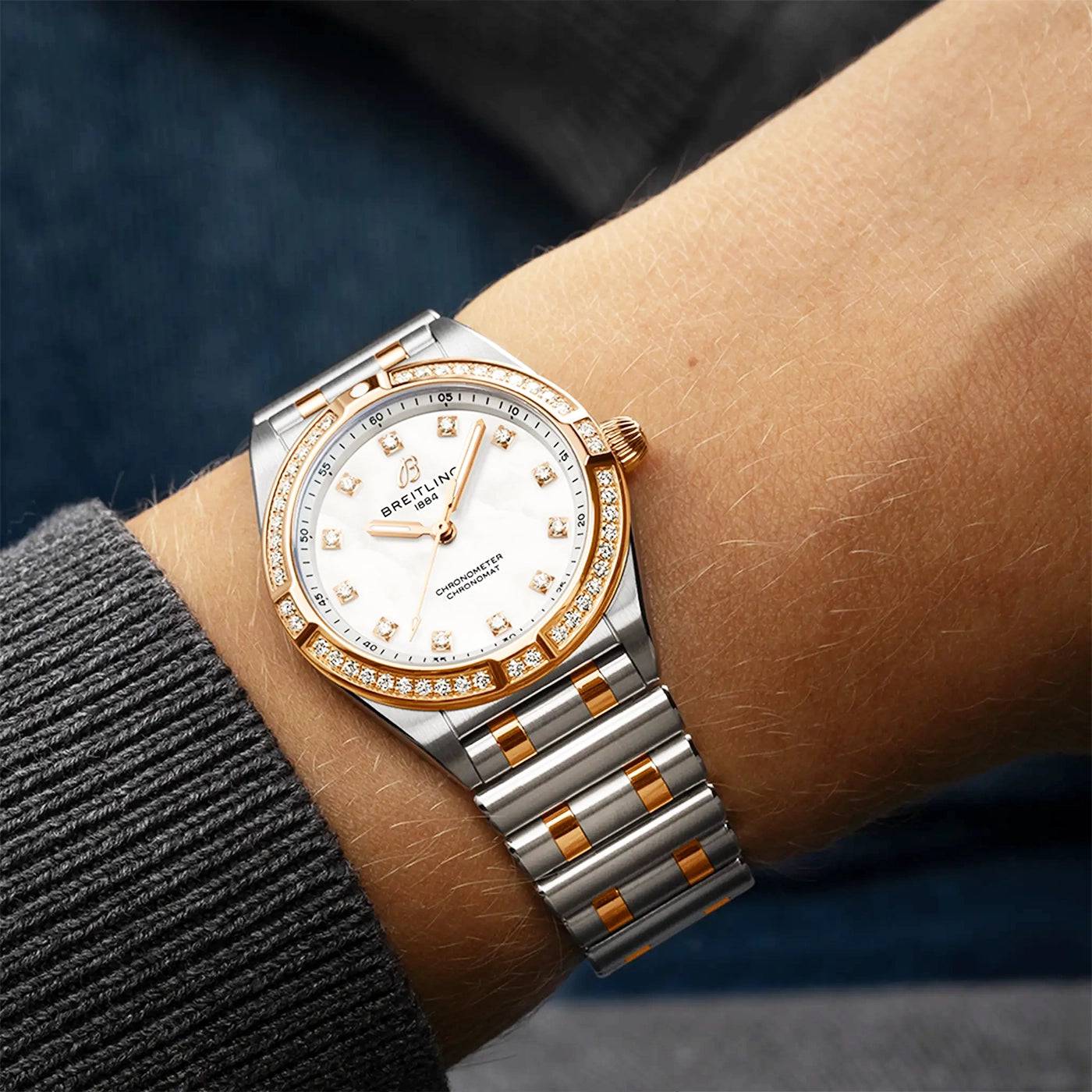 Chronomat 28mm Two-Tone Mother of Pearl Diamond Set Watch - Image 5