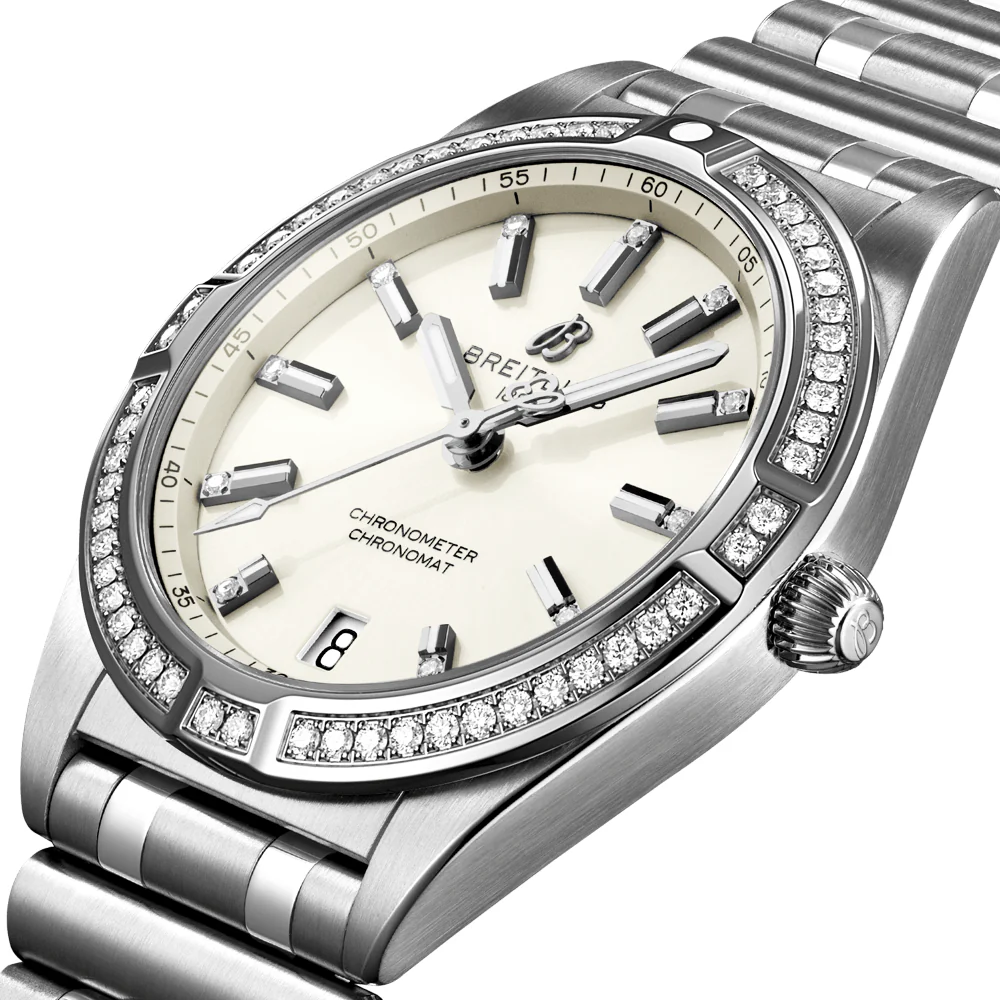 Chronomat 32mm Silver Dial Diamond Set Ladies Bracelet Watch - Image 3