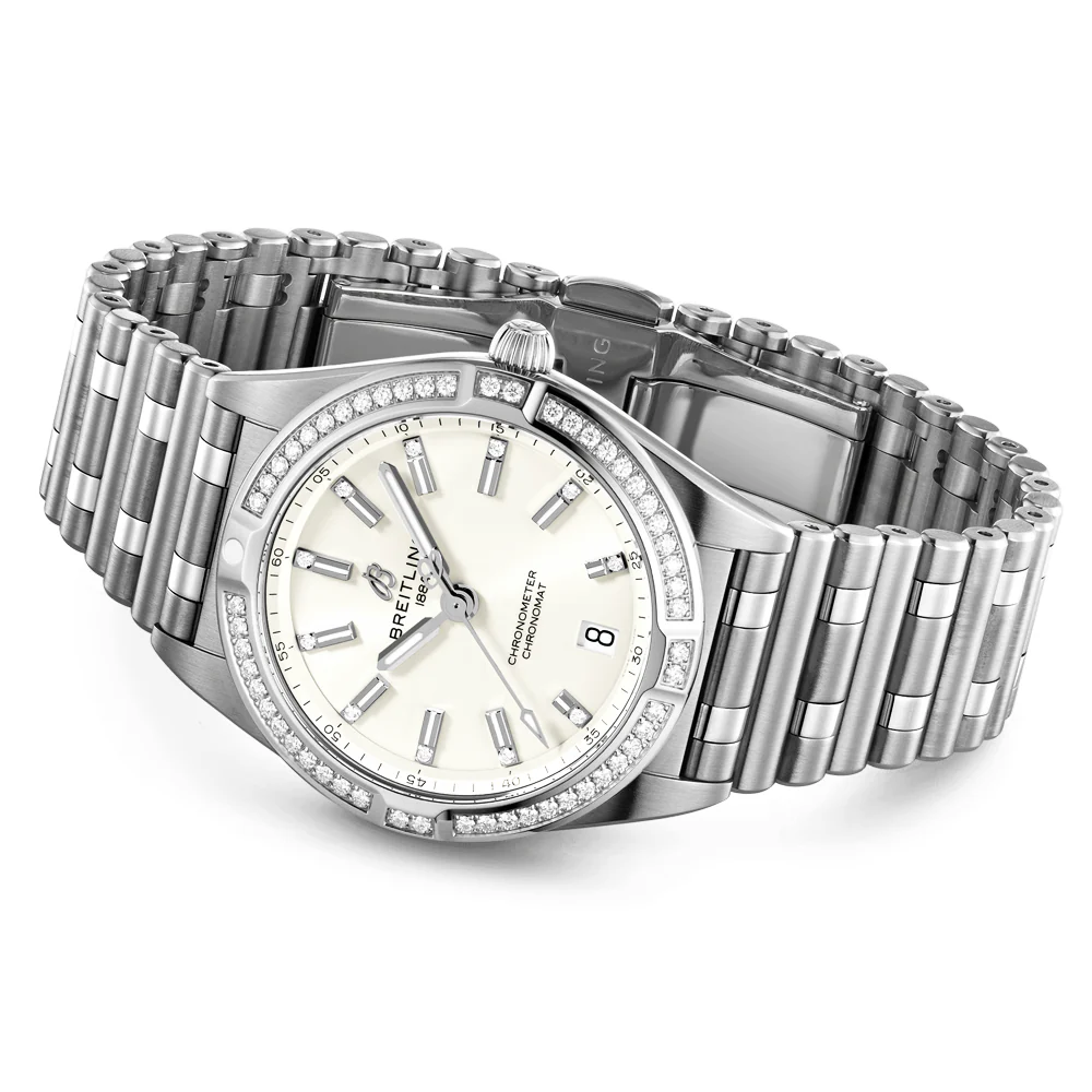 Chronomat 32mm Silver Dial Diamond Set Ladies Bracelet Watch - Image 4